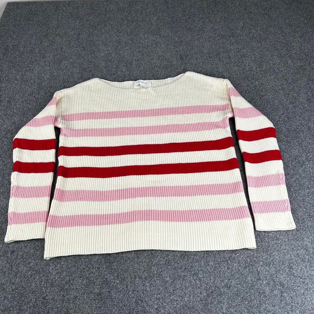 Popsugar cream, pink, and red striped ribbed sweater size small.